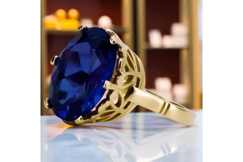 Сапфир 14-кв Желтое золото Кольцо Винтаж стиль vrc130y